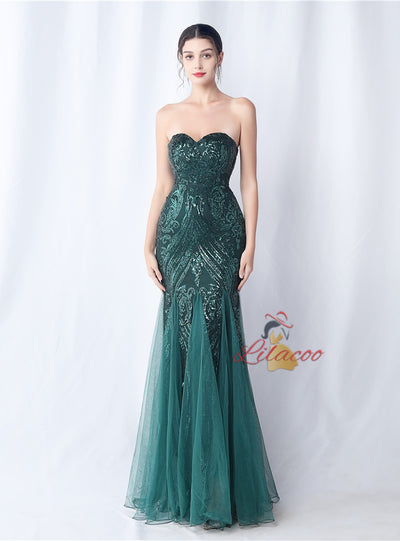 Strapless Tulle Sequins Prom Dress