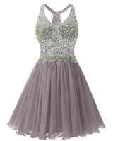 Blue Chiffon Crystal Homecoming Dress