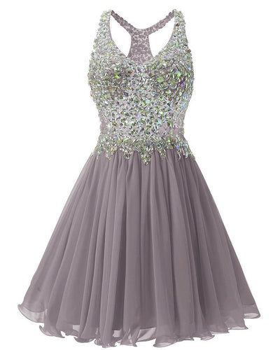 Blue Chiffon Crystal Homecoming Dress