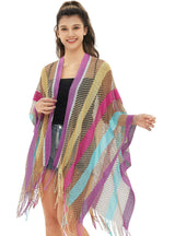 Rainbow Stripe Summer Sunscreen Thin Hollow Shawl