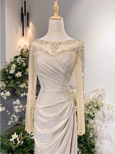 Champagne Mermaid Pleats Prom Dress