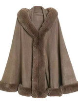 Fur Hooded Shawl Plus Size Loose Cloak Coat