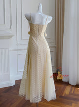 Yellow Straps Embroidery Prom Dress