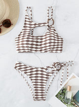 Three-point Openwork Striped Swimsuit