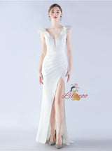 Mermaid V-neck Pleats Split Prom Dress