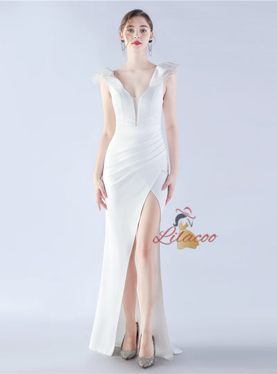 Mermaid V-neck Pleats Split Prom Dress