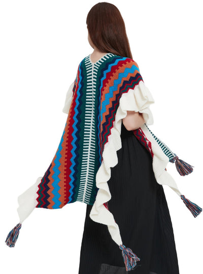 National Wind Ruffled Knitted Shawl