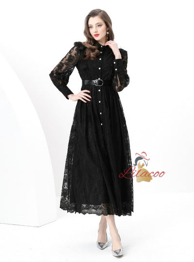 Retro Breasted Slim Lace Dress