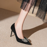Suede Bow Rhinestone Wedding Shoes