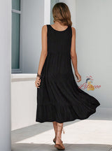 Strap Button Pocket Sleeveless Solid Color Dress