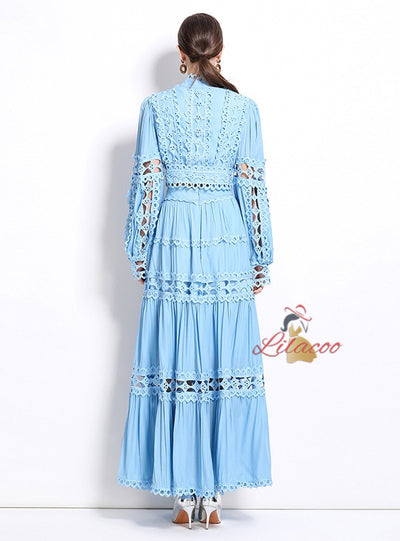 Retro Long Sleeve Lace Top Skirt Suit