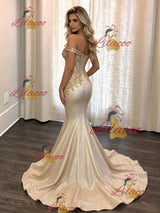 Gold Mermaid Off the Shoulder Prom Dress