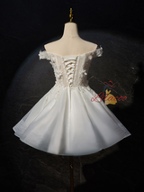 White Tulle 3D Appliques Homecoming Dress