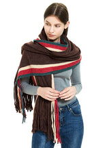 Warm Scarf Striped Solid Color Fringed Wool Scarf