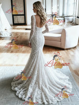 White Mermaid Lace Long Sleeve Wedding Dress