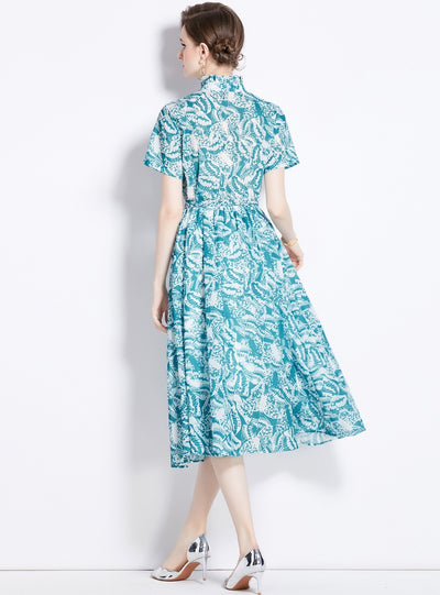 Ink Printed Butterfly Short Sleeve Slim Dress