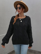 Twisted Rope Solid Color Loose Round Neck Sweater