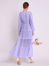 Deep V-neck Lace Long Sleeve Split Dress