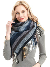 Striped Prickly Fringed Square Scarf