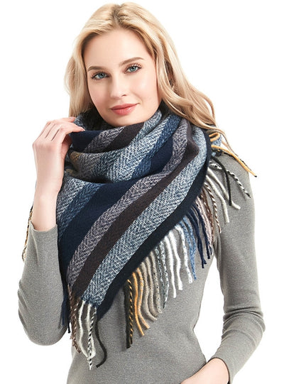 Striped Prickly Fringed Square Scarf