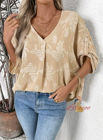 Women Jacquard Bat Cuff Shirt