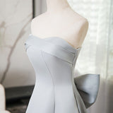 Silver Gray Strapless Bow Prom Dress