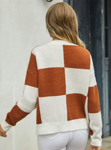 Cardigan Plaid Stitching Sweater Coat