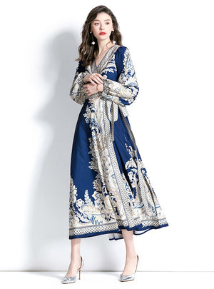Lantern Sleeve Printed Dress