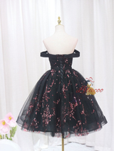 Black Tulle Print Homecoming Dress