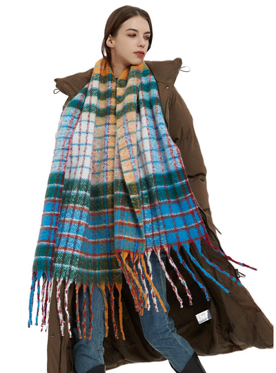 Rainbow Plaid Thickened Warm Scarf