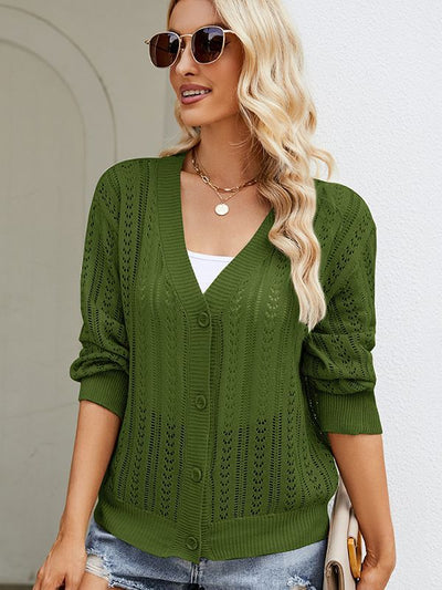 Hollow Knit Cardigan V-neck Sweater