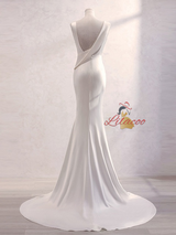 White Pleats Mermaid Backless Wedding Dress