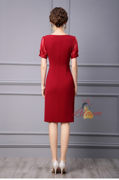 Short Sleeve Pleats Beading Mother Of The Bride Dress