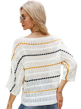 Striped Cropped Sleeve Hollow Knit Sweater