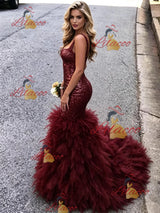 Bugrundy Mermaid Sequins Straps Prom Dress