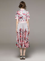 Printed Short-sleeved Pleated Dress