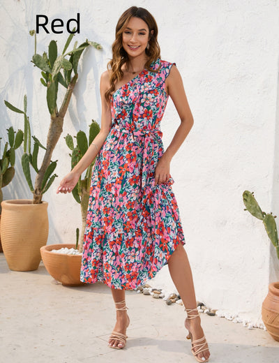 Casual Printed One Shoulder Dress