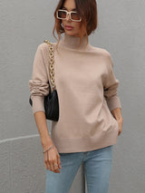 Solid Color High Neck Sweater