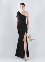 Mermaid One Shoulder Split Appliques Prom Dress