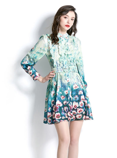 Pink Long Sleeve Printed Dress