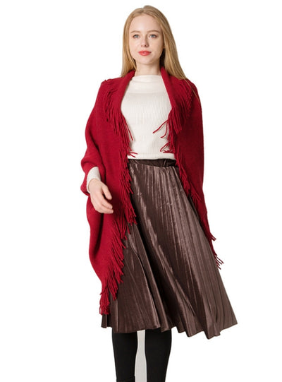 Cardigan Fringed Red Sweater Bat Sleeve Shawl Coat