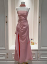 Pink Straps Pleats Prom Dress
