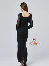 Long Sleeve Sequined Rhinestone Dress