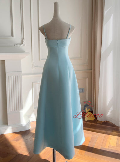 Blue Spaghetti Straps 3D Flower Prom Dress