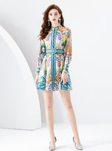 Palace Lantern Sleeve Short Printed Dress