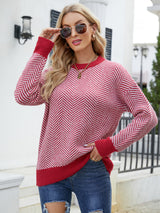 Striped Long-sleeved Round Neck Knitted Pullover Sweater