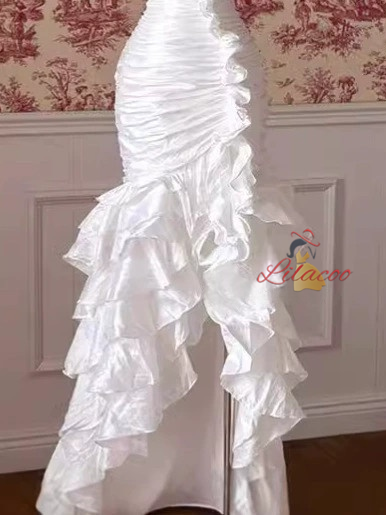 White Mermaid Strapless Pleats Wedding Dress
