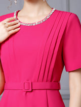 Short Sleeve Pleats Mother Of The Bride Dress