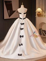 White Satin Strapless Bow Wedding Dress