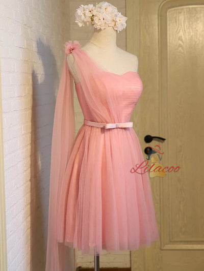 Pink Tulle One Shoulder Homecoming Dress